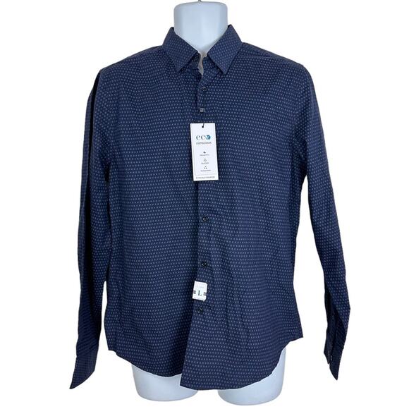 Denim & Flower Ricky Singh Button Up Shirt Navy Purple Dot Size Large NWT - Picture 1 of 8